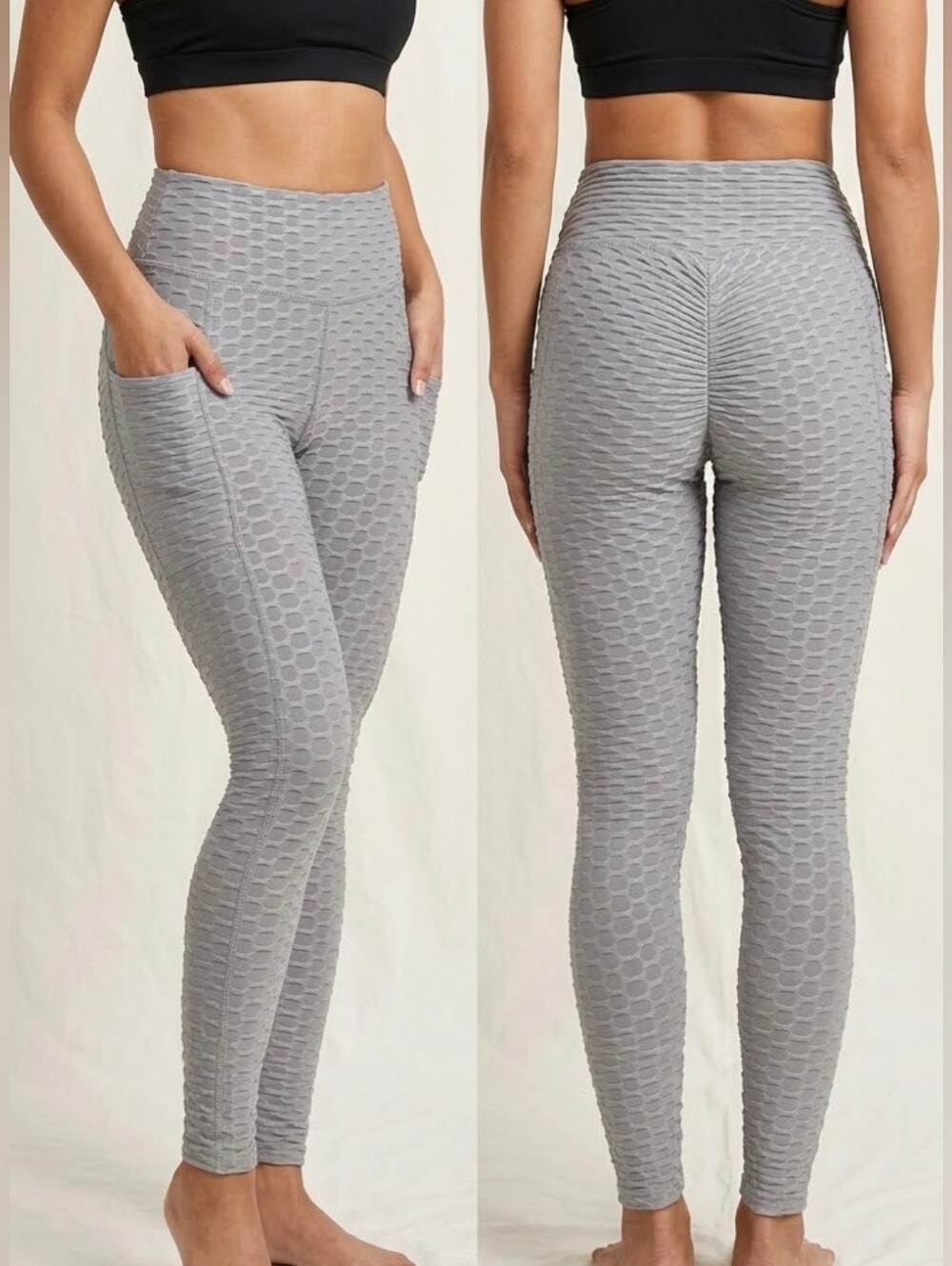LA + Image Booty Lifting Gray Leggings Pants Size M Medium Silver Lift Leggin